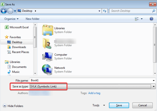 Сохранить как SYLK