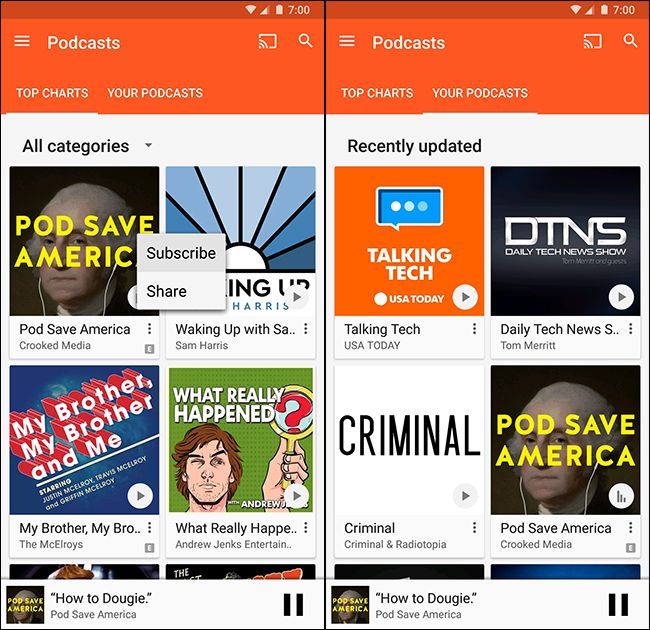 Параметры управления подкастом: автозагрузка, уведомления, порядок воспроизведения