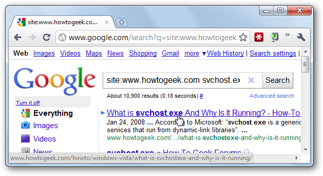 Результат: Google выполняет site: поиск по текущему сайту