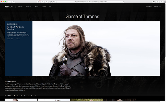 Скриншот проигрывателя HBO в браузере