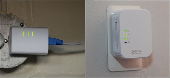 Адаптер powerline в розетке, рядом показан Ethernet‑кабель