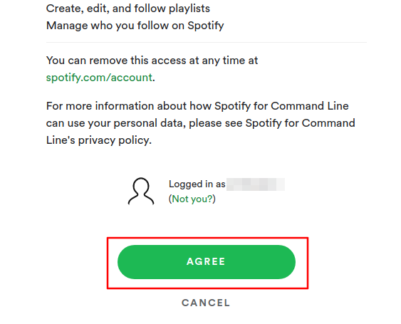Разрешение доступа приложению Spotify.