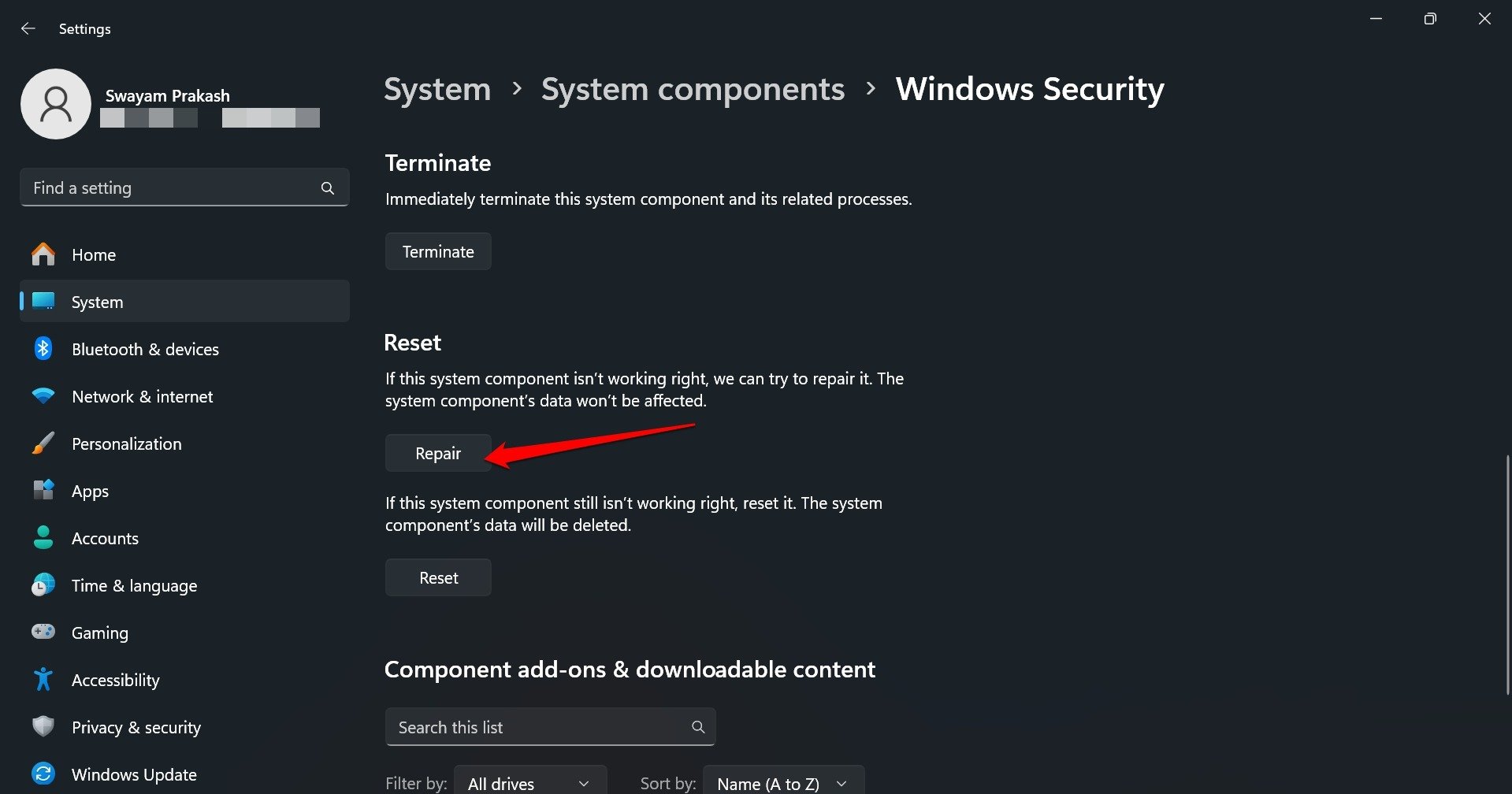 Восстановить Windows Security