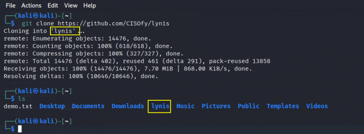 Клонирование репозитория Lynis с GitHub