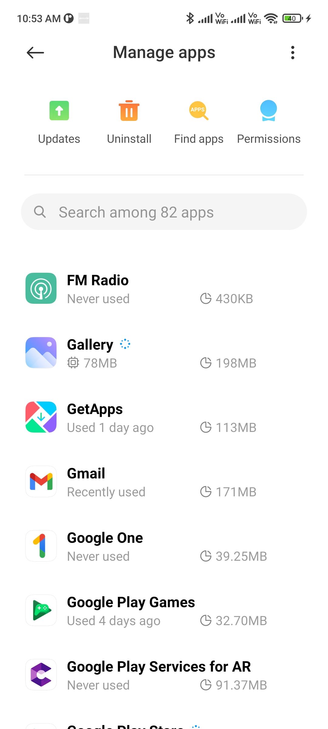 Manage apps in Xiaomi settings
