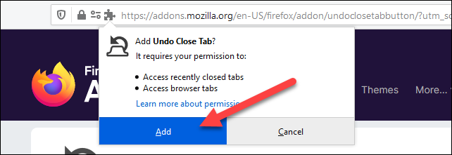 Подтвердите установку расширения, нажав Добавить