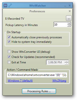 Окно выбора папки Recorded TV