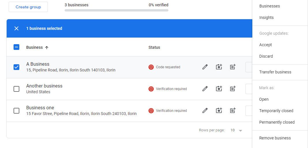Вид аккаунта с опциями массового удаления