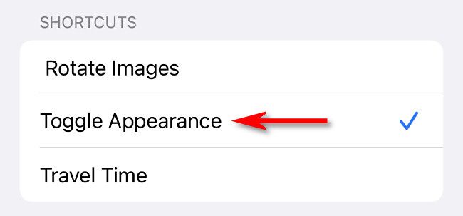 В списке команд выберите «Toggle Appearance» для назначения на Back Tap