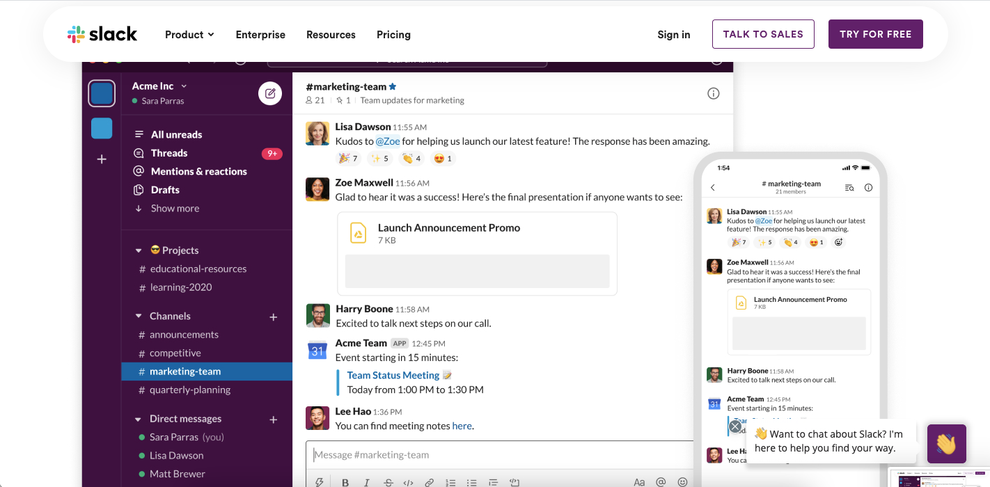 Интерфейс Slack: каналы и обсуждения