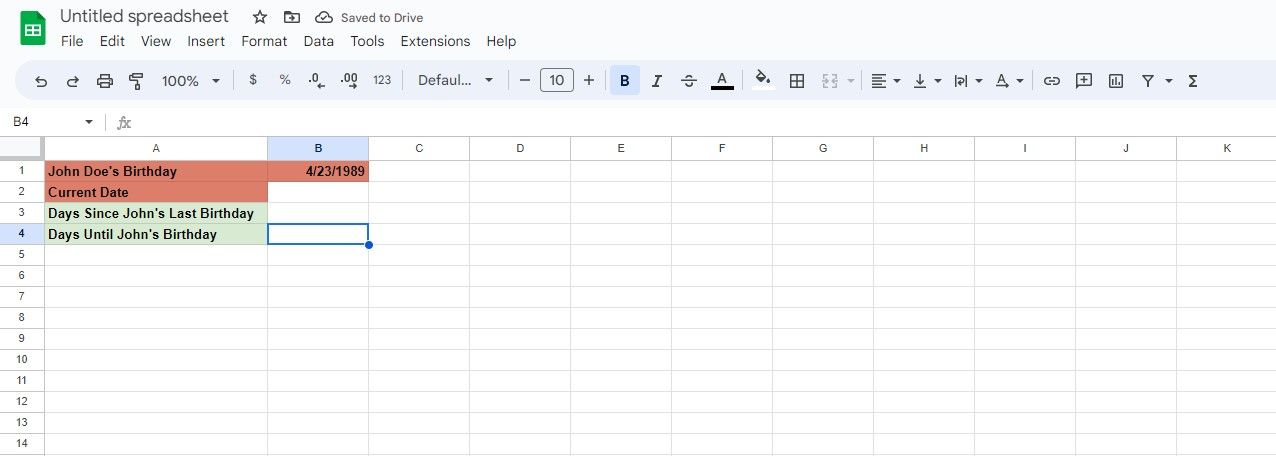 Пример таблицы в Google Sheets