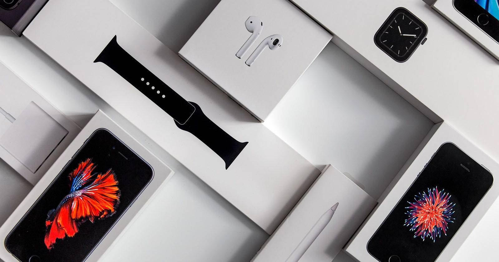 Apple devices in boxes