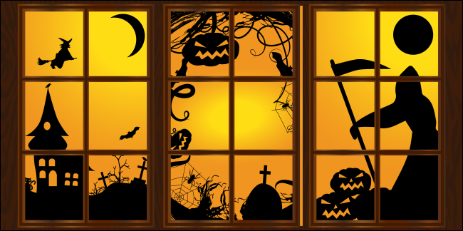 Интерьер комнаты с красным освещением и тенью летучих мышей на окне