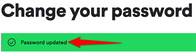 Сообщение «Пароль обновлён» в Spotify.