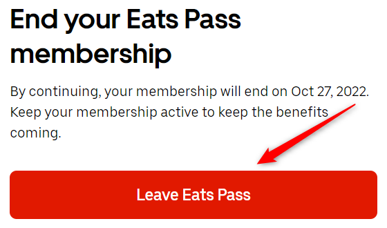 Подтверждение выхода из Eats Pass на сайте