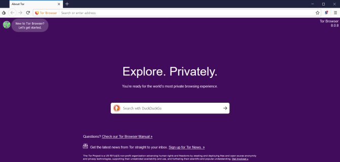 Главная страница Tor Browser после подключения