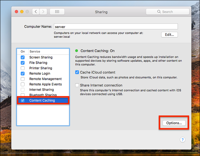 Параметр 'Кэширование контента' в Общем доступе