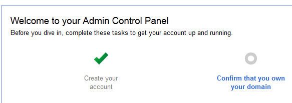 Панель администратора Google Apps — подтверждение домена