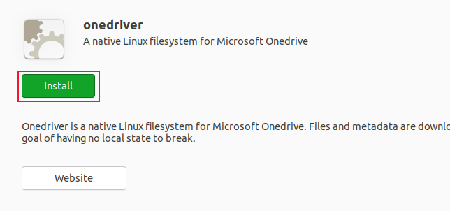 onedriver package description in the Ubuntu Software application