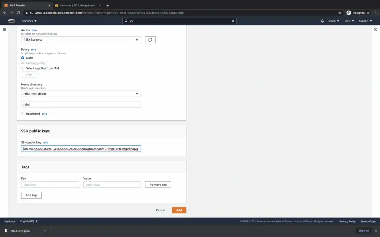 Добавление пользователя в сервер Transfer