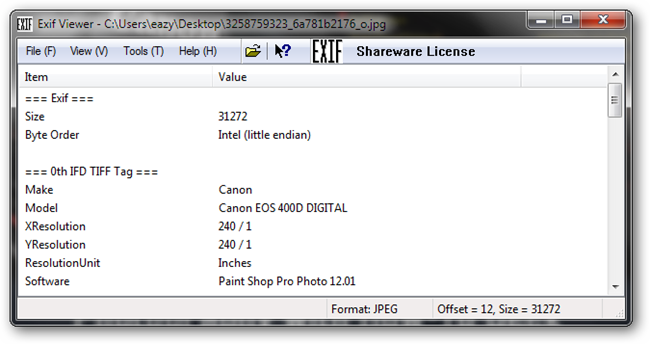 Интерфейс: что такое Exif — пример метаданных