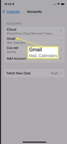 Экран iPhone: настройки учётной записи Gmail
