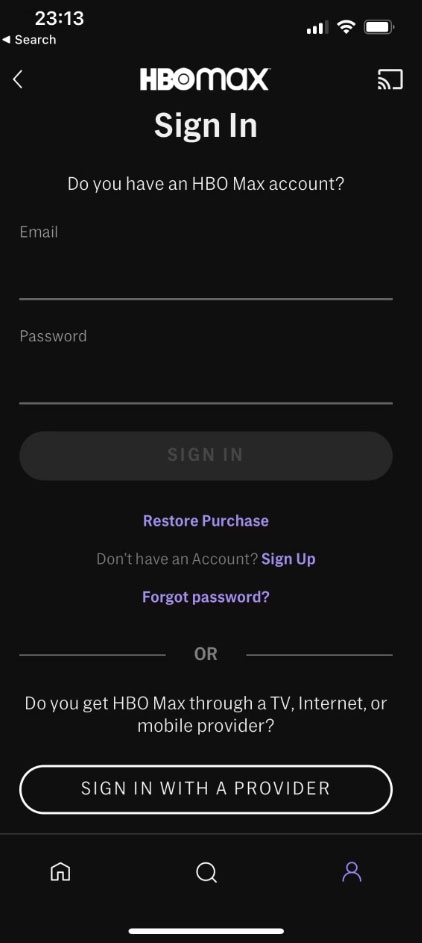 Экран смены пароля в приложении Max