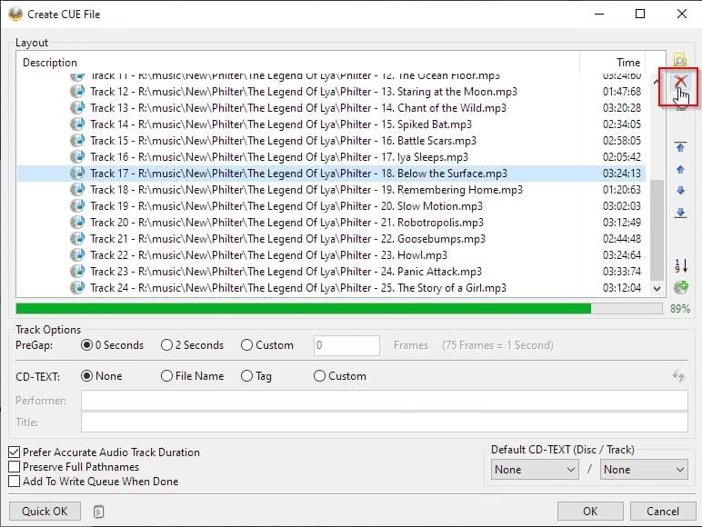 Удаление файлов из CUE