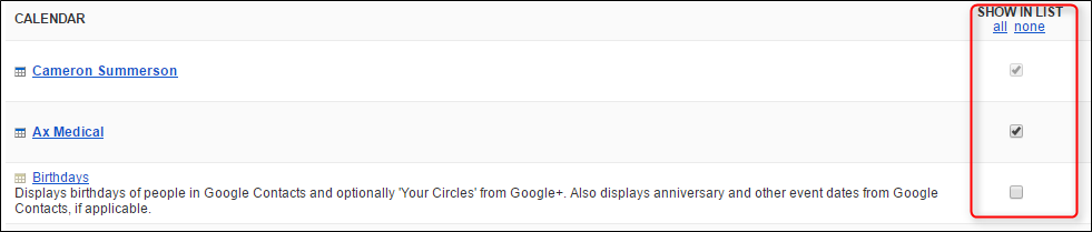 Скриншот: опция скрытия календаря из списка