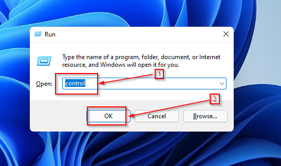 Открытие Панели управления