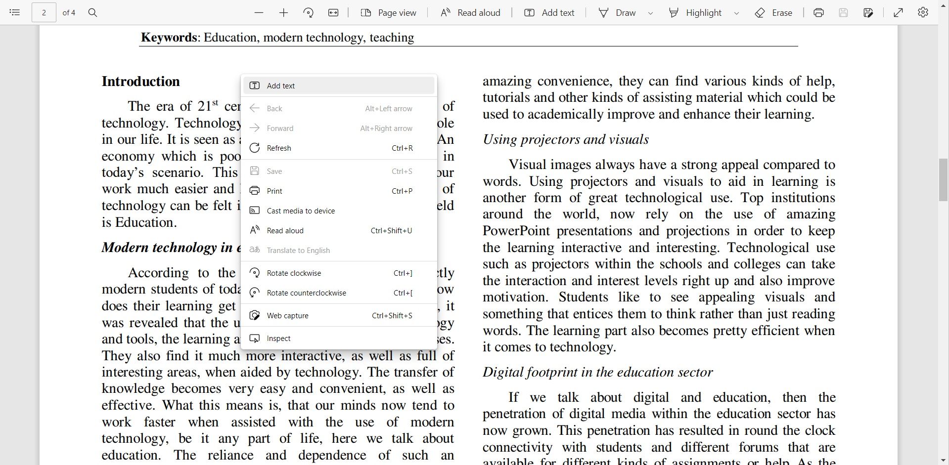 Добавление заметки в PDF в Microsoft Edge