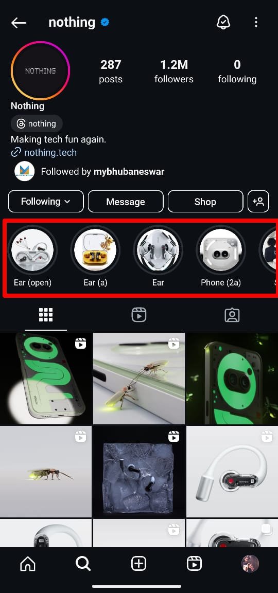 Изображение: пример раздела хайлайтов в профиле Instagram