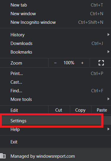 Chrome 設定メニューのスクリーンショット