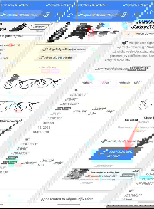 Кнопка загрузки APK Google Play Маркет на сайте APKMirror