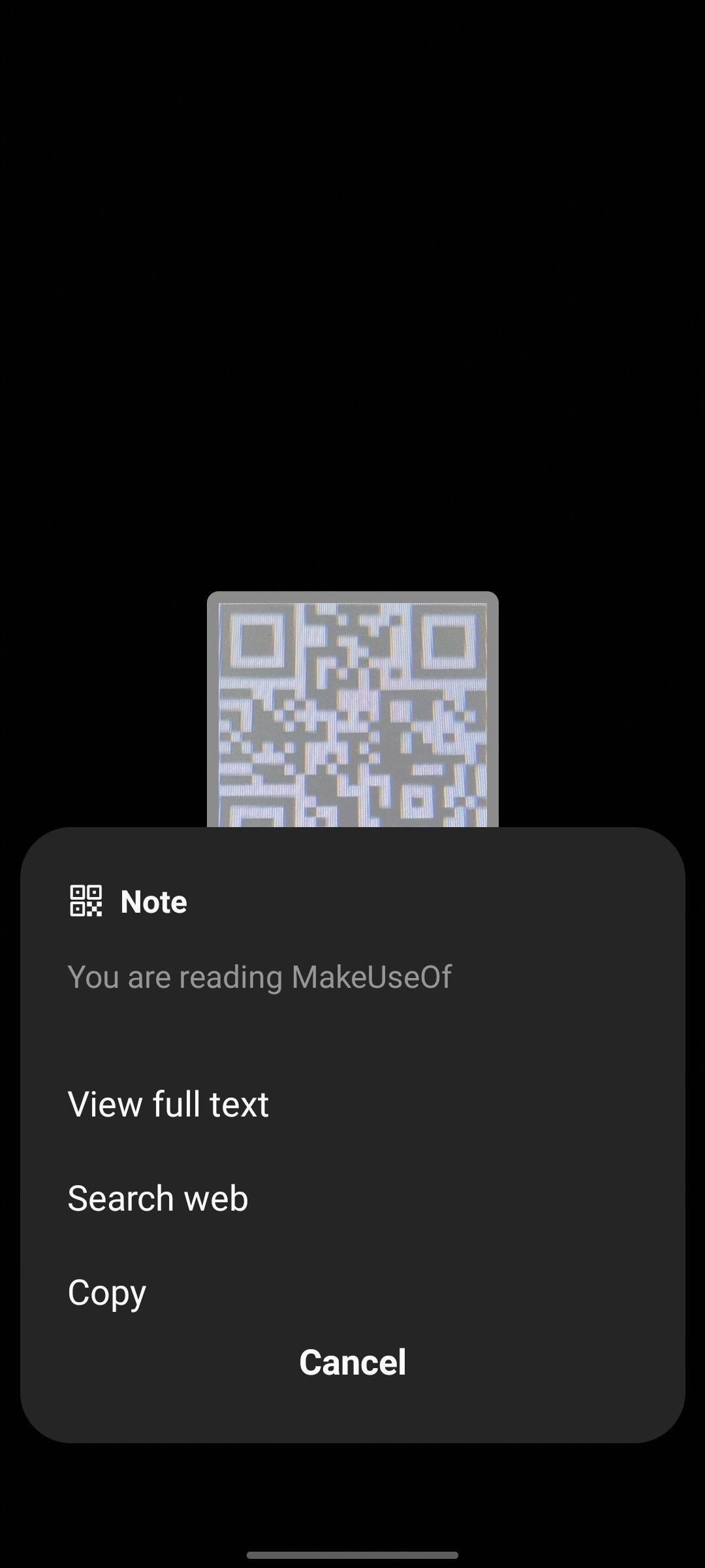 Результат сканирования QR‑кода на Samsung