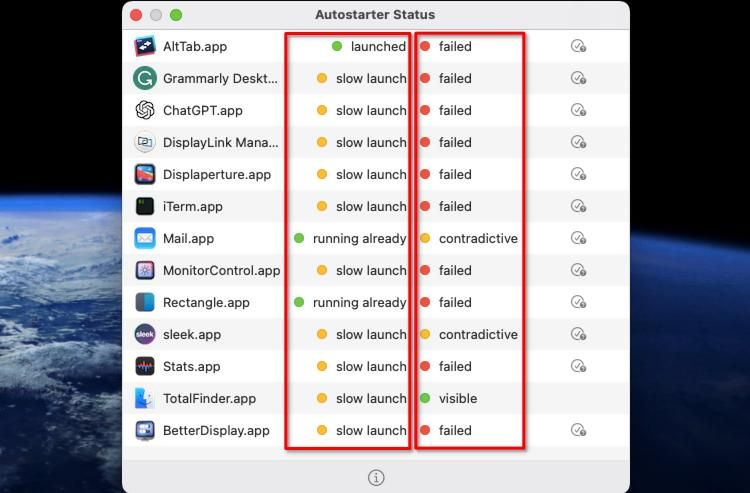 Окно статуса Autostarter при старте системы