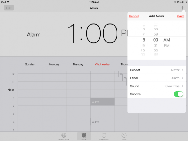 Экран создания будильника в приложении «Часы»