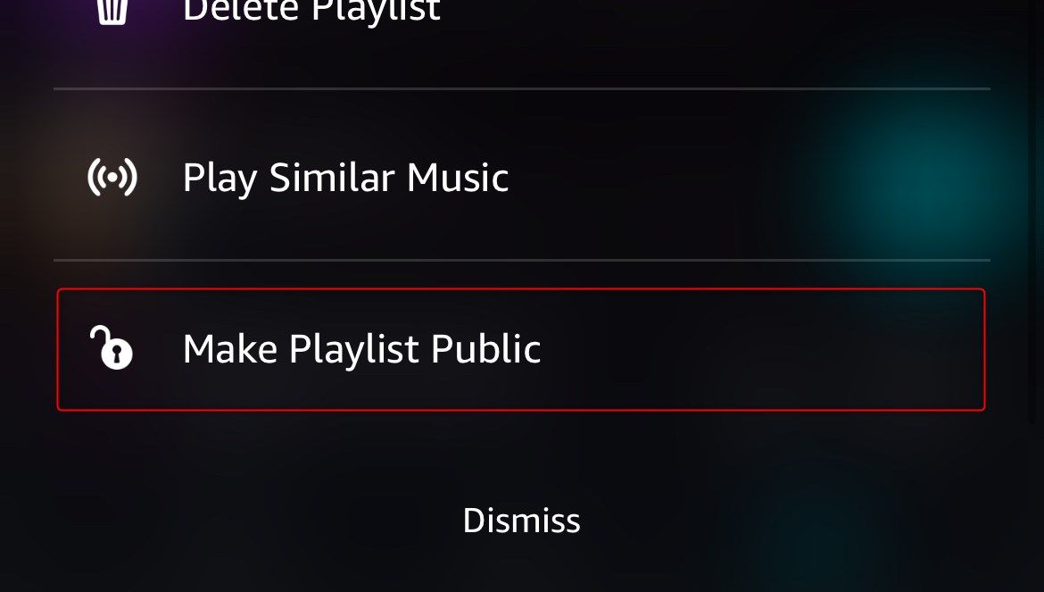 Выбран параметр сделать плейлист публичным в Amazon Music.
