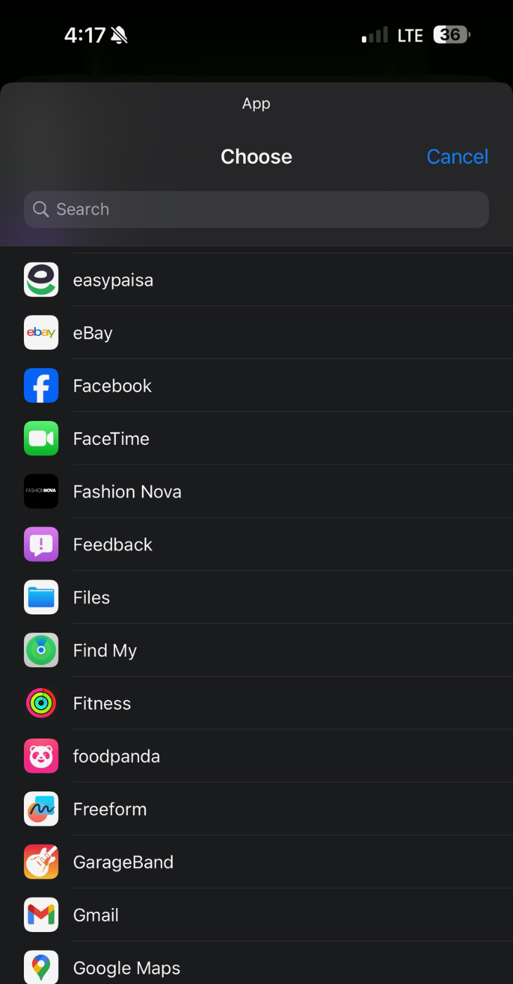 Список приложений для привязки к кнопке Action