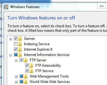 Выбор компонентов IIS и FTP Server