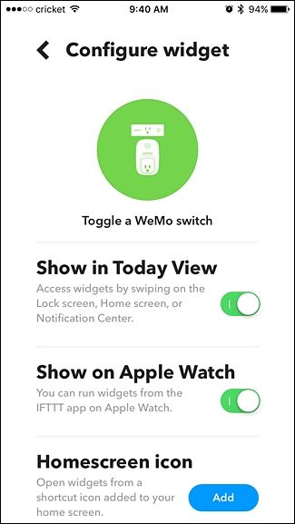 Экран виджетов iOS для добавления IFTTT на iPhone