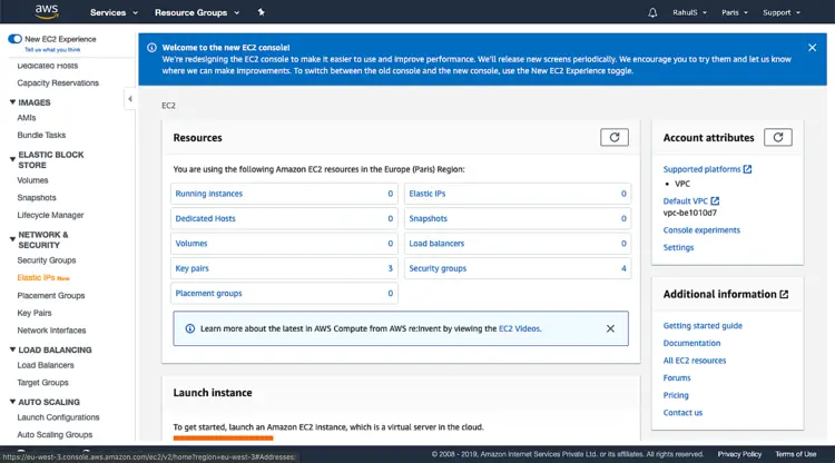 Кнопка Allocate Elastic IP address для резервирования публичного IP