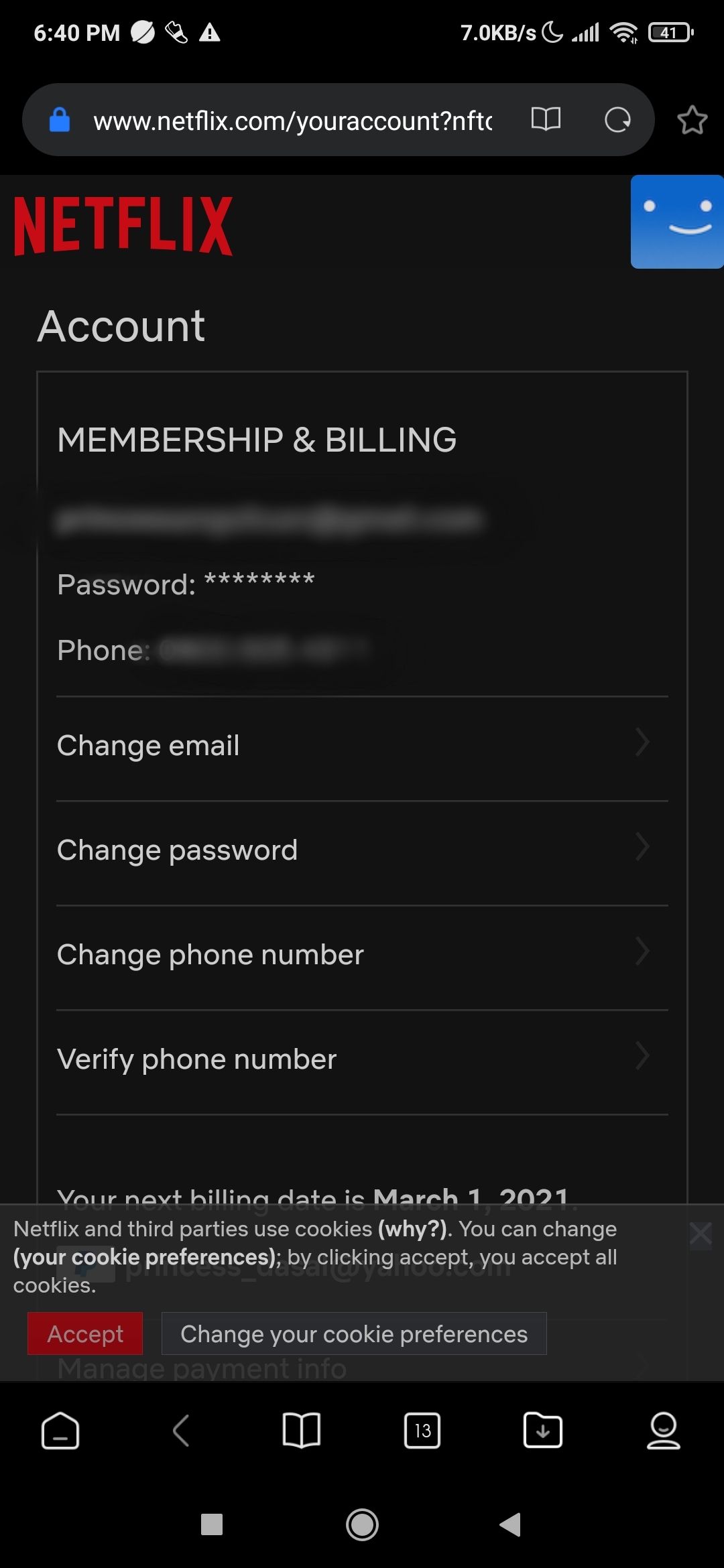 netflix password settings