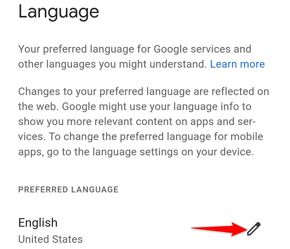 Нажмите значок карандаша рядом с языком.
