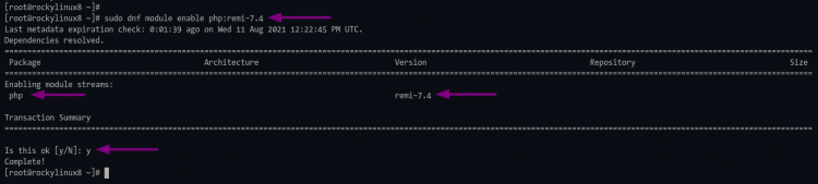 Включение модуля PHP 7.4 из REMI