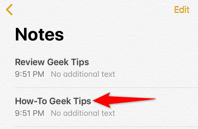 Открытая заметка в приложении Notes на iPhone