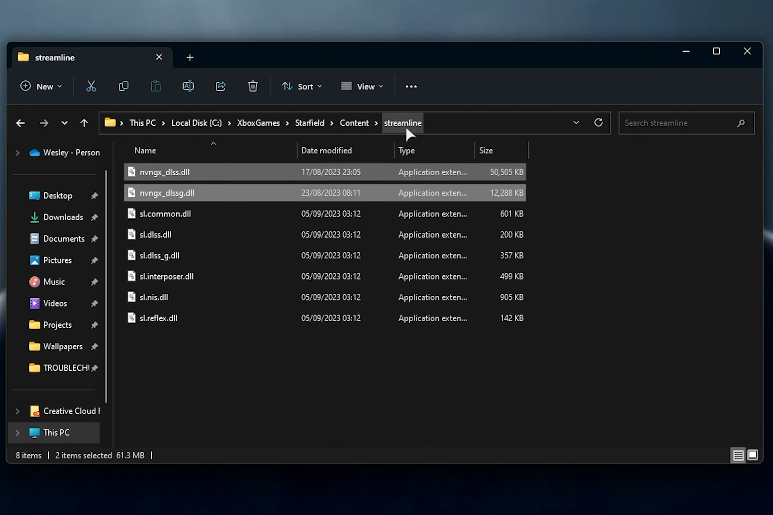 Starfield NVIDIA DLSS Mod DLL file location