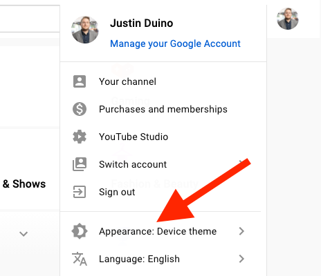 Выберите «Оформление: тема устройства» в контекстном меню