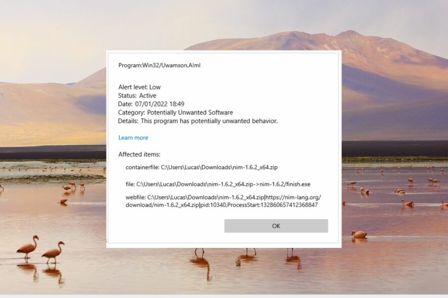 Удаление Win32/Uwamson.A!ml — руководство