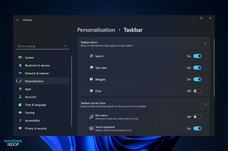 Сброс и настройки панели задач Windows 11